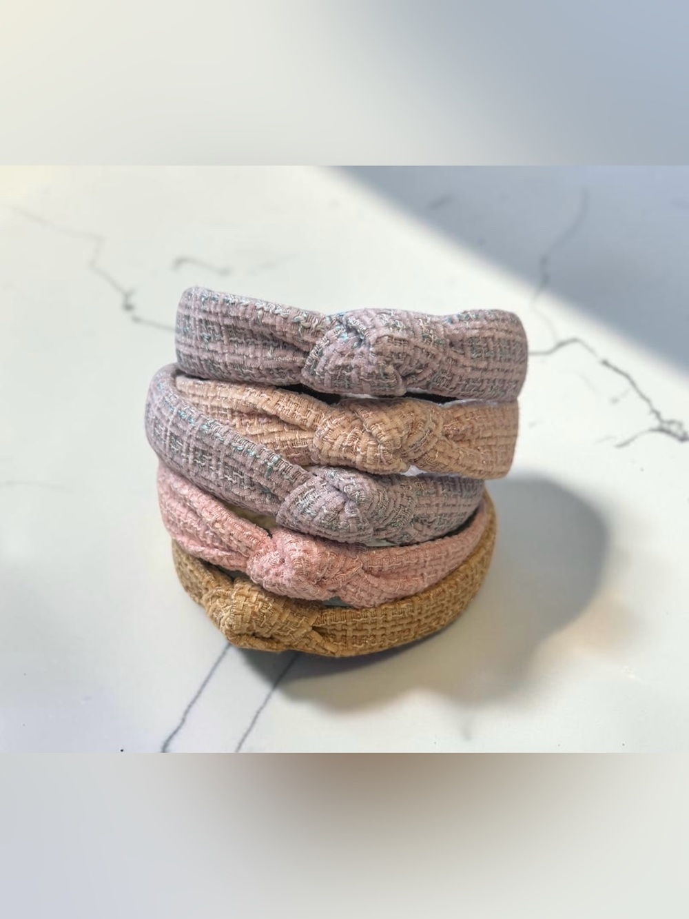 Knotted Textured Headband Set of 5-Pastel Pink, Beige, Blush, Lavender, Tan